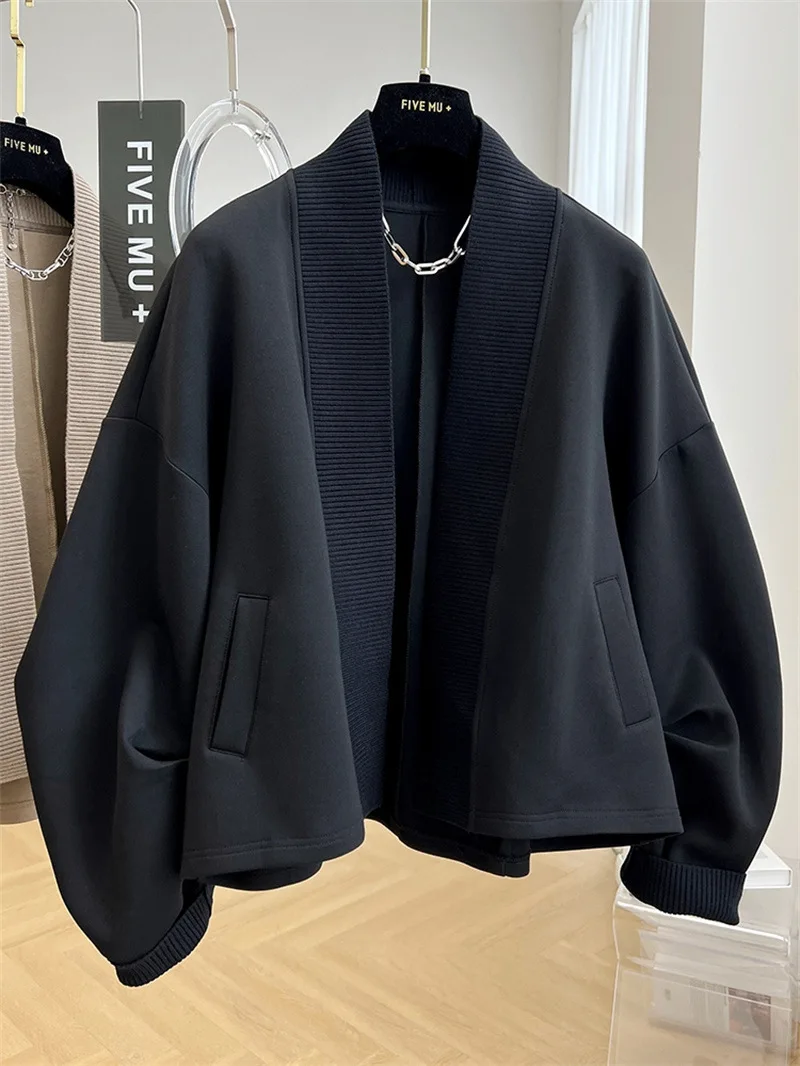 

Sweater coat women's autumn and winter new design sense plus size niche unique sleeve pleated wide placket casual cardigan