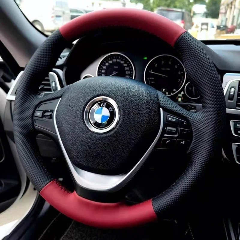 

Сшитый вручную черный красный чехол на руль из натуральной кожи для BMW F20 F21 F22 F23 F30 F31 F34 автозапчасти