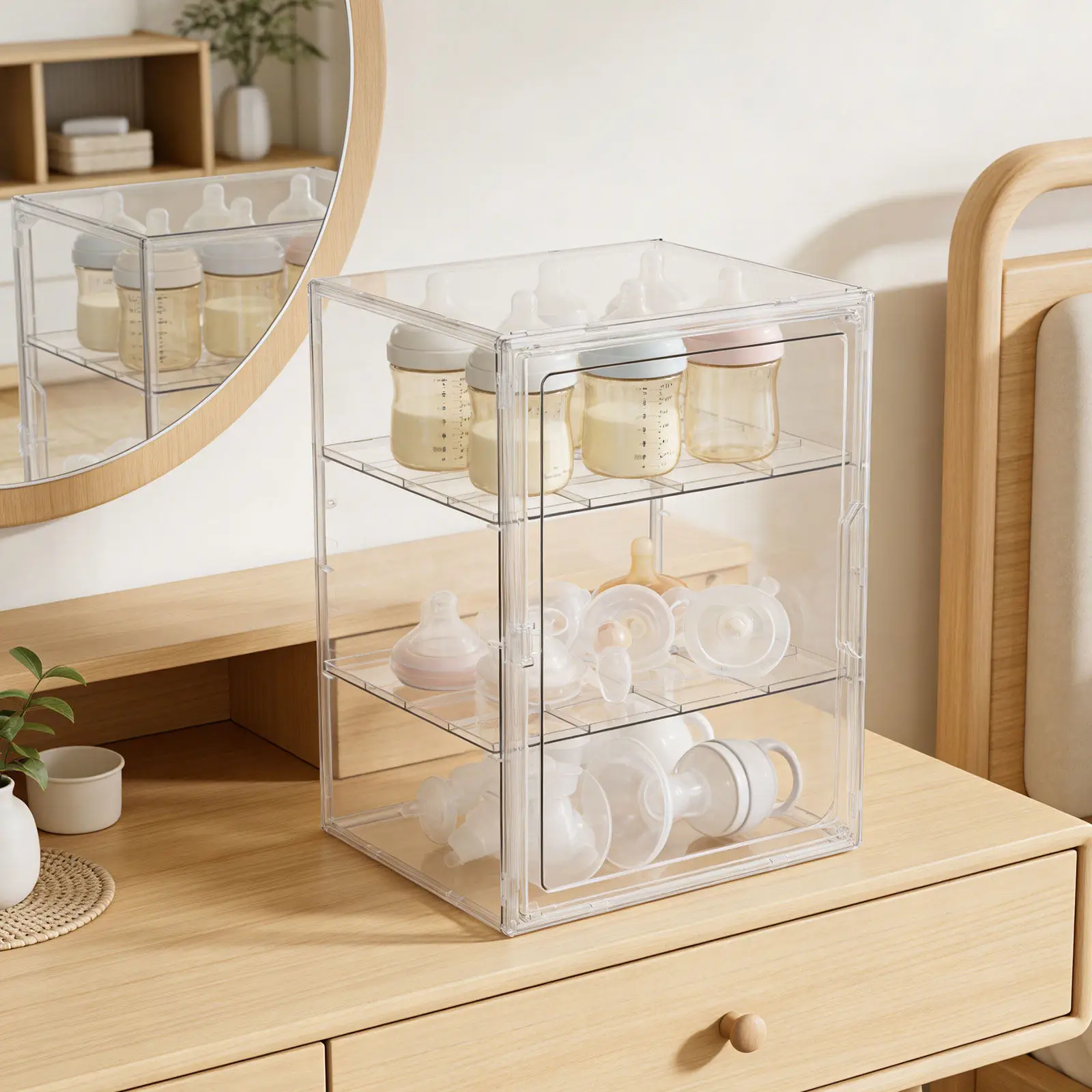 Newborn Baby Bottle Organizer Box Holds 12 Bottles Bpa Free Food Grade Plastic Stackable Sterilization Friendly Nursery Feeding