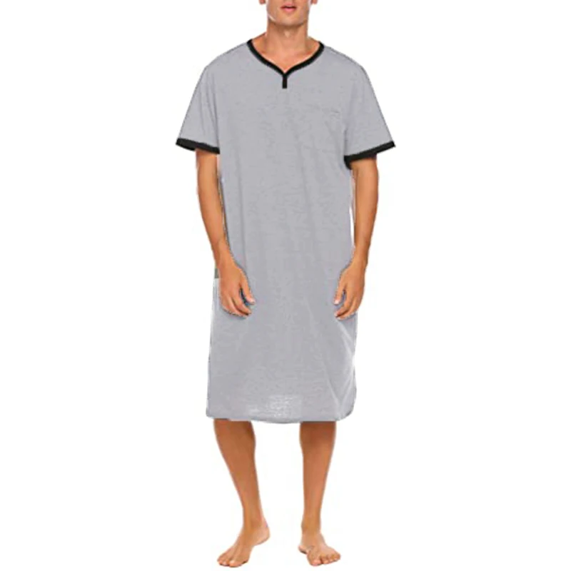 Men\'s Short Sleeve Thin Lengthened Leisure Pajamas Loose Skin Friendly Cotton Robes Homewear Bathrobes Vintage Nightgown M-3XL