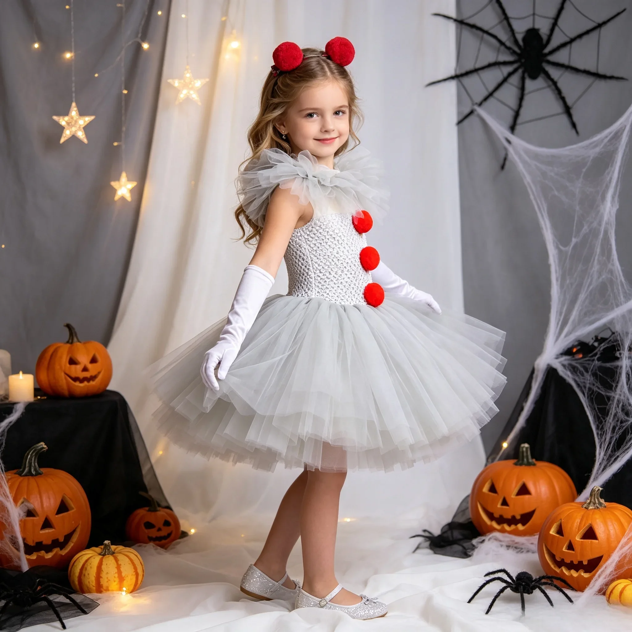 2026 Girls Horrible Clown Costume Kids Scary Joker Children Cosplay Carnival Party Girls Dress Halloween Dress Up
