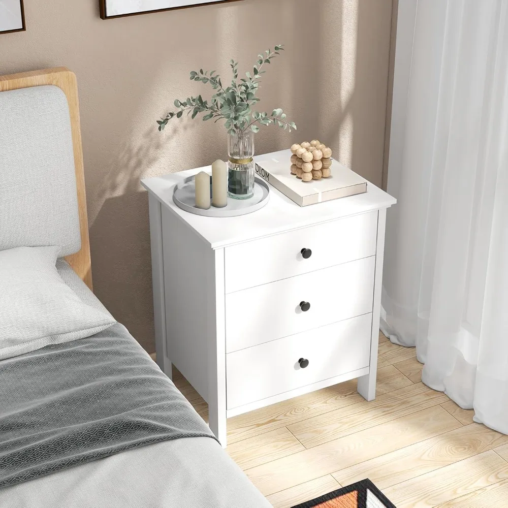 

End Table, Wooden Bedside Table W/3 Drawers, Modern Sofa Side End Table, Chest of Drawer for Living Room Bedroom