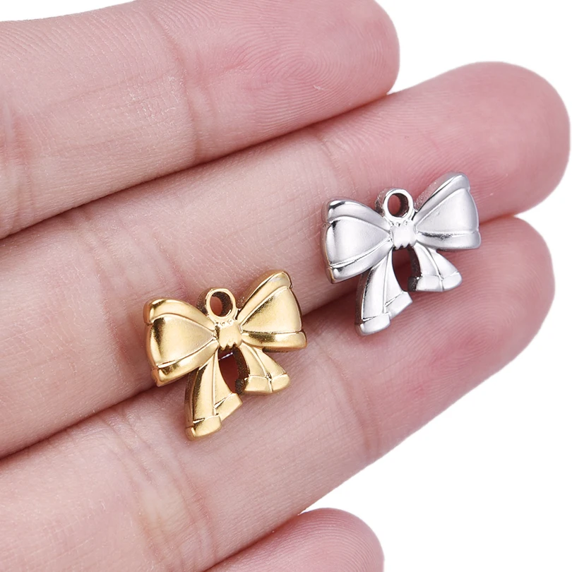 Shiny 6pcs/lot Stainless Steel Charms Bow Knot Pendants DIY Jewelry Findings Supplies for Earring Necklace Keychain Wholesale