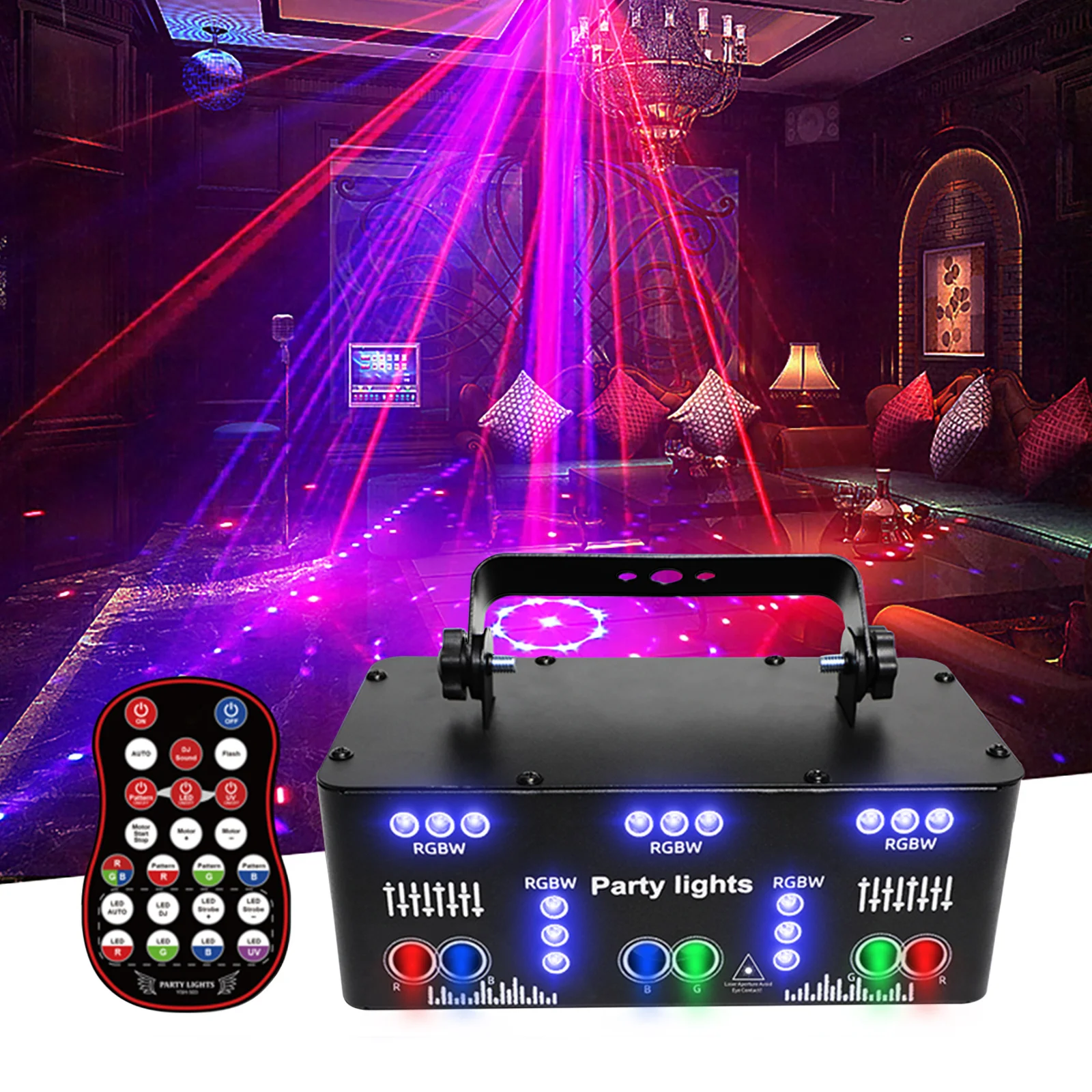 DJ Disco Party Licht mit Laser Projektor Sound Active 21 LED Perlen Fernbedienung für Bühne Bar KTV Hochzeit Party Atmosphäre