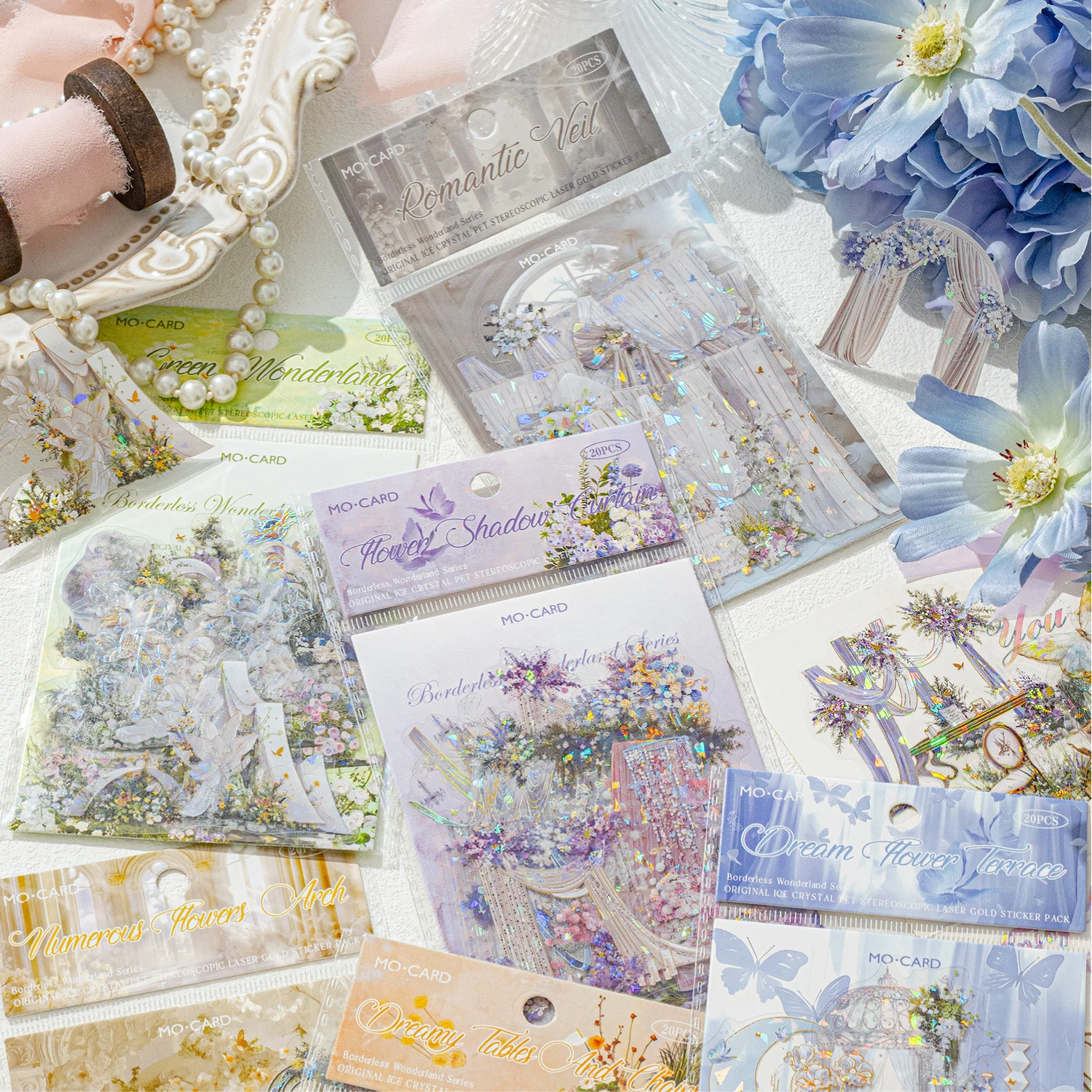 20 Blatt/Beutel Wunderland Bogen Garten Thema Landschaft Aufkleber Eis Kristall PET Silber Material Hand Konto DIY Tagebuch Aufkleber