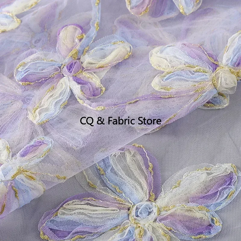 

Bauhinia Flower Mesh Plate Embroidered Lace Fabric for Wedding Dress Doll Fabric Designer Fabric