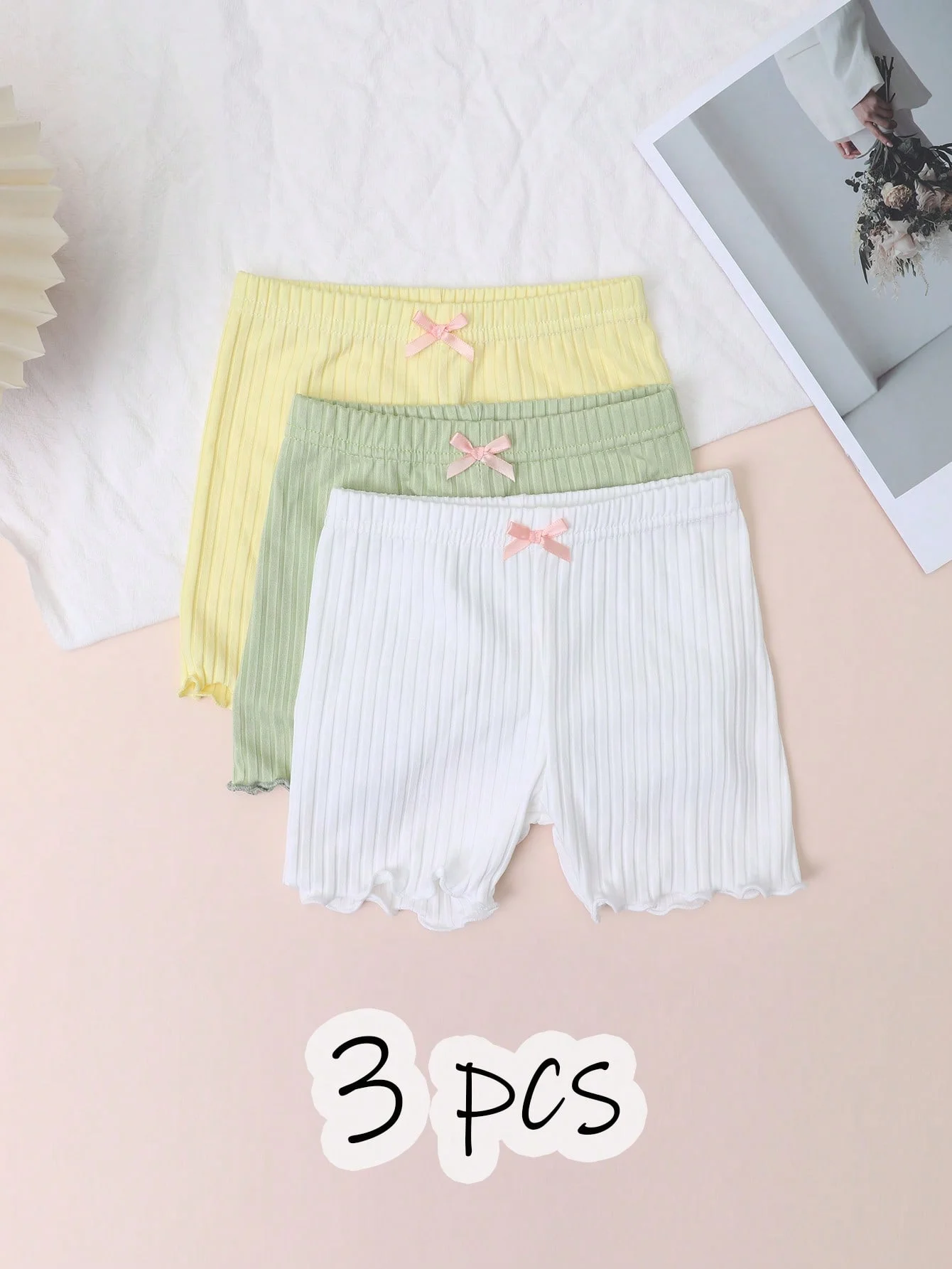 3 Pcs Girls' Striped Shorts with Small Bow Decorations, Soft and Breathable Safety Pants Suitable for Girls' Daily Wear in Summer