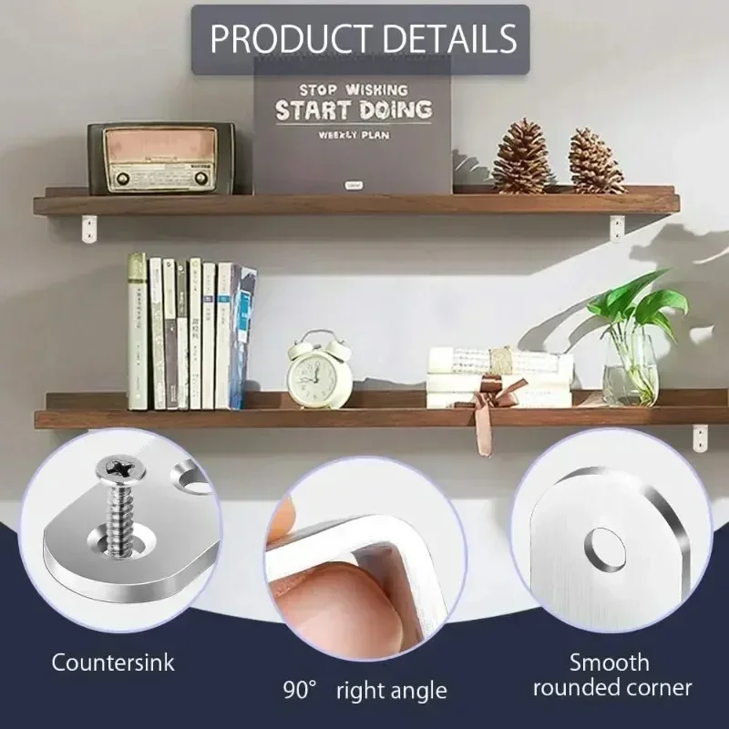 6Pcs 90 Degree Angle Corner Brackets Stainless Steel Corner Brace Fastener Wall Brackets Hanger for Shelves,Table,Chair