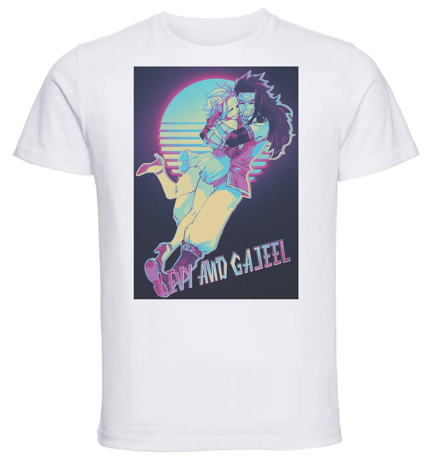 T-Shirt Bianca Vaporwave 80s Style Fairy Tail Levy and Gajeel-