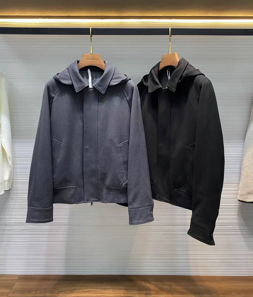 

Men's Faion Busin Casual Wool Blend Zipper Hooded Jaet Collar Coat Old Money Sle Cotton Clothing Spring Autumn