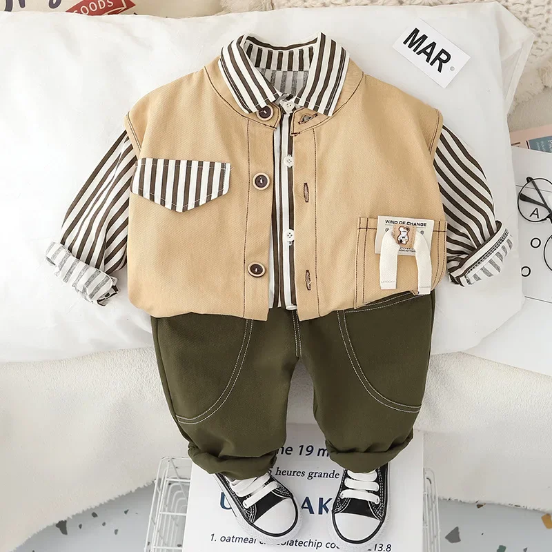 

Baby Boys Clothes Sets Kids Vest+Shirts+Pant 3pcs Suit Toddler Tracksuit 2024 Spring Autumn 1 To 4Yrs Children Clothing Fashion