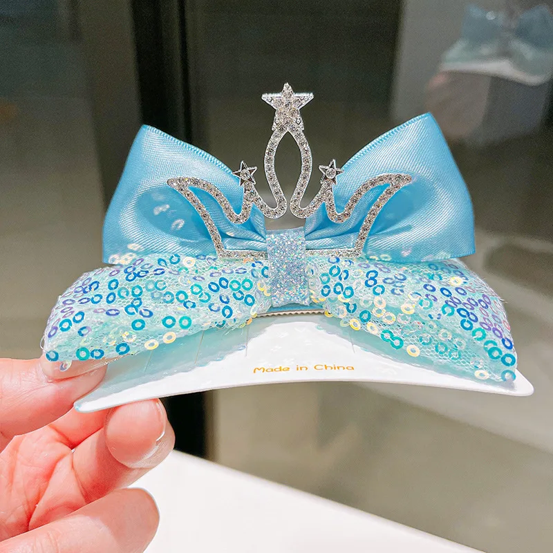 3PCS Girls\' Princess Headwear Large Hairpin 3D Crown Bow Tie Sequin Hairpin Children\'s Hairpin Girl Top Clip Hairpin