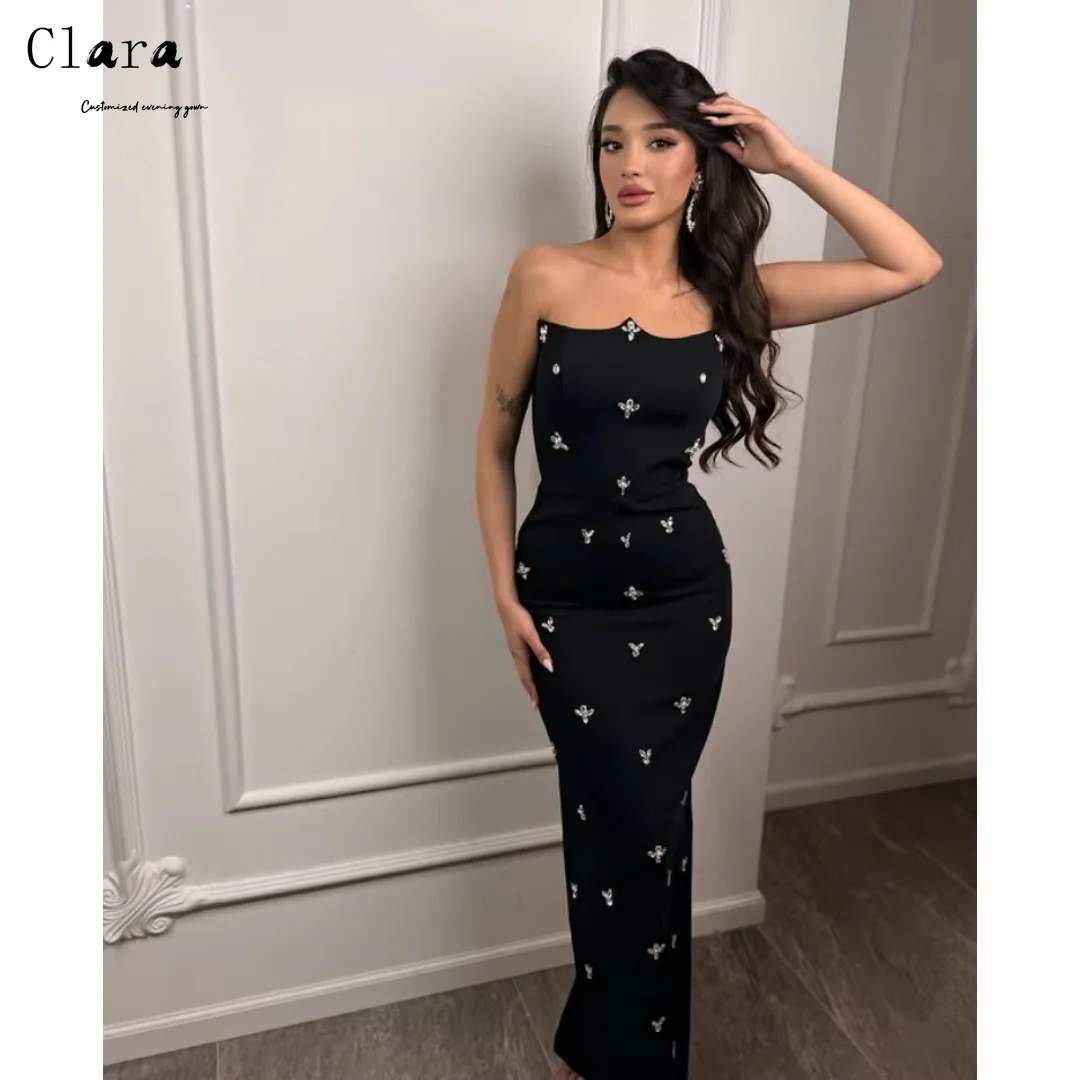 Clara Custom Schwarz Glänzend Schatz Strass Elegante Kleider 2025, Frau Luxus frauen Abendkleider Ballkleid Kleid Party