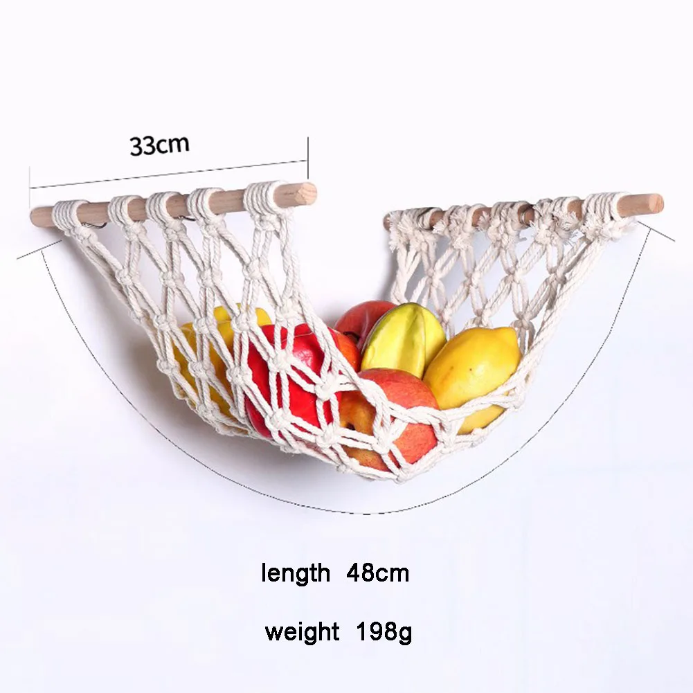 Hand-Woven Macrame Fruit Cotton Rope Net Under Cabinet Fruit Vegetable Hanging Basket Kitchen Storage Organizer Decoration