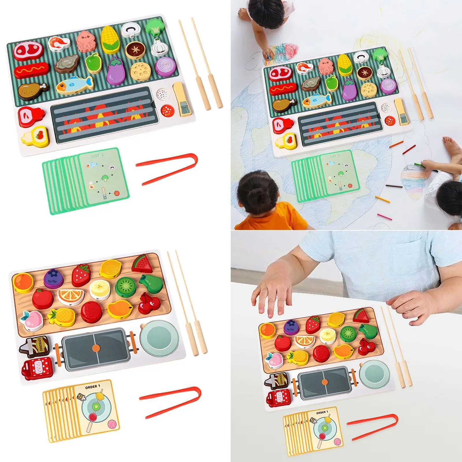 Set da gioco per alimenti in legno, strumenti di cottura per bambini che imparano e lo sviluppo