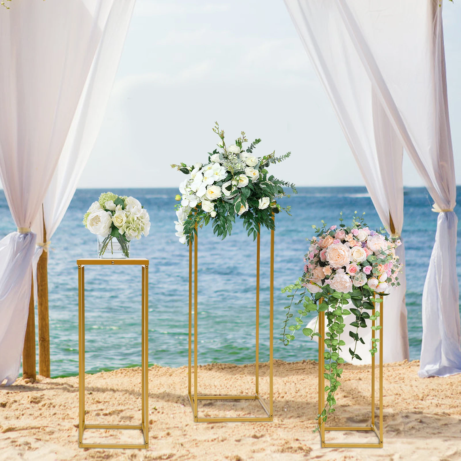 

Свадебная подставка для цветов, квадратная подставка для свадебных цветов, набор из 3 высокотемпературных красок для выпечки, нержавеющая, прочная для свадебного декора