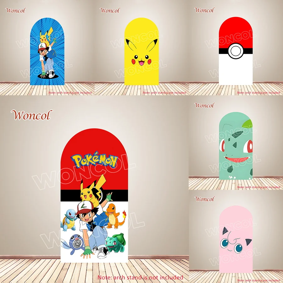 포켓몬 생일 아치 커버 Bulbasaur Jigglypuff Ash Ketchum Pikachu 배경 폴리에스테르 양면 포켓볼 아치 배경 소품