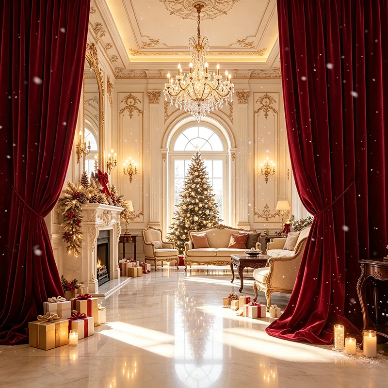 1 Pc Red Velvet Curtain Green Christmas Curtains for Living Room Half Blackout Bedroom Dining Luxury Window Decor 창문커텐 Elegant