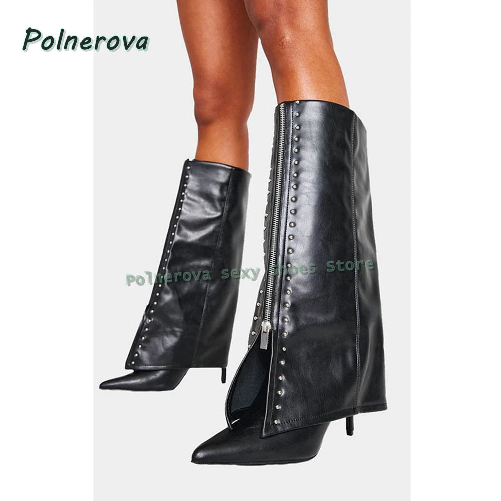 البني سستة الديكور كم الأحذية أشار تو الكعوب رقيقة برشام المرقعة النساء حذاء برقبة للركبة 2025 الخريف نمط جديد الشتاء