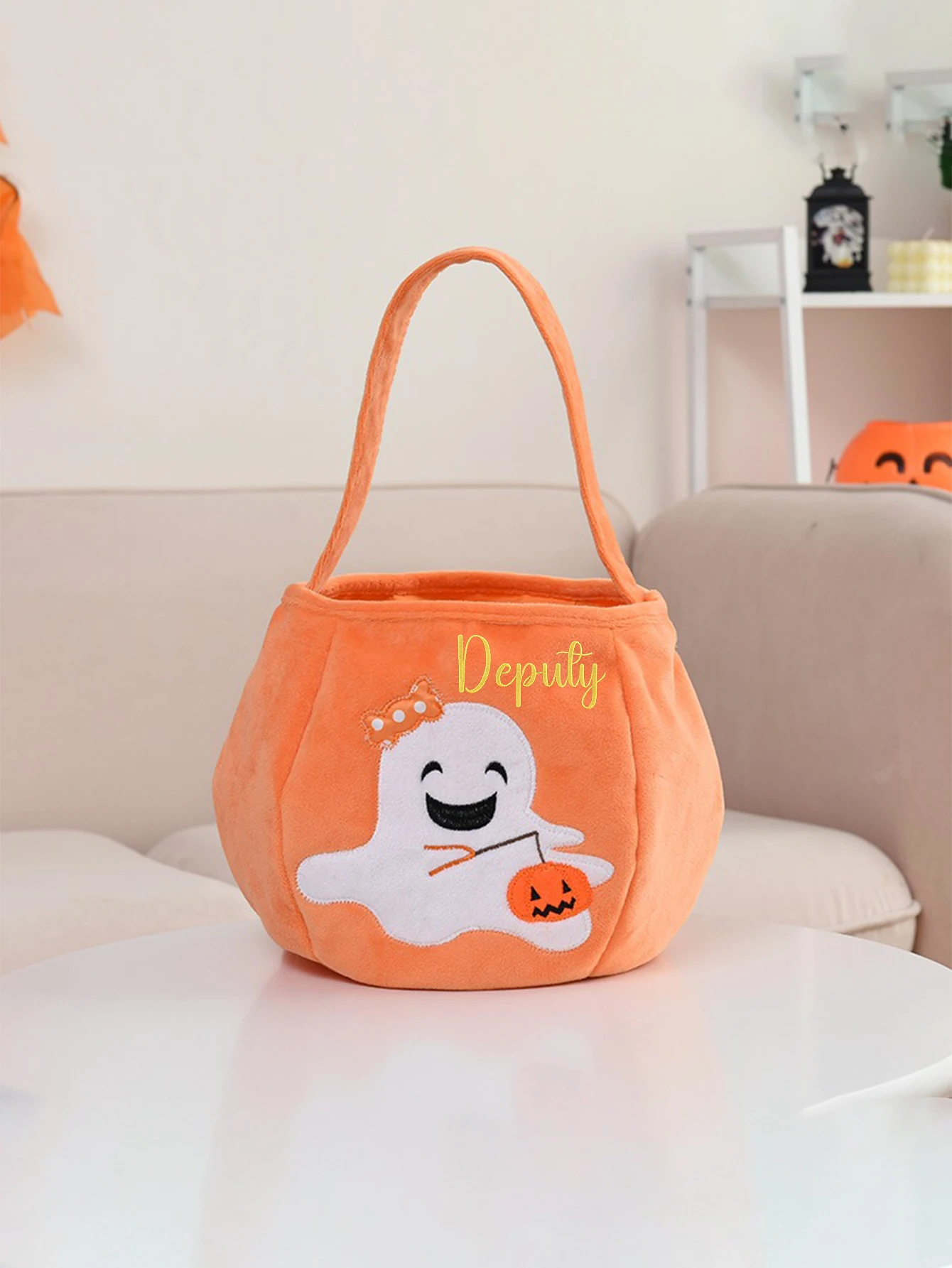 (Please private message customer service) Embroidery DIY graphic customization, Halloween pumpkin shoulder bag