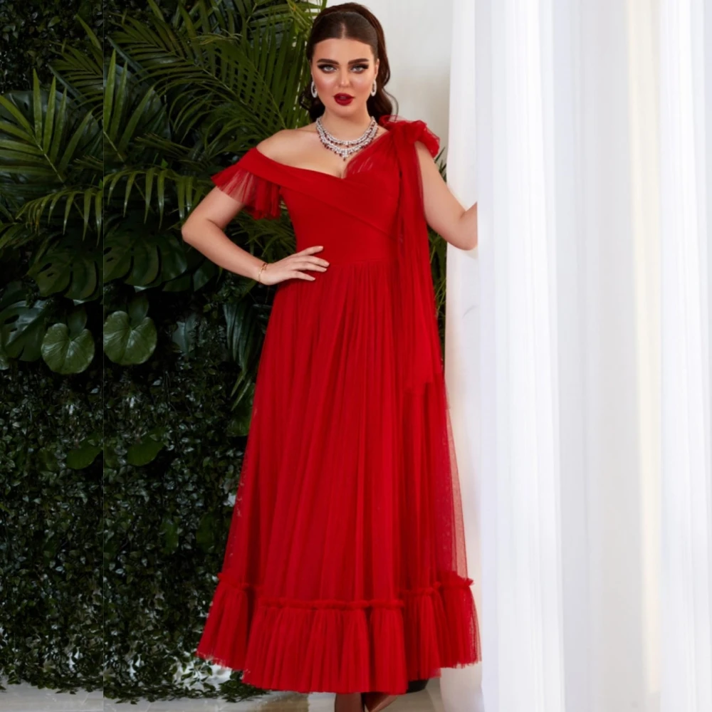 Jiayigong-vestido Midi plisado de red para mujer, traje de celebridad con cuello en V, a medida, Arabia Saudita