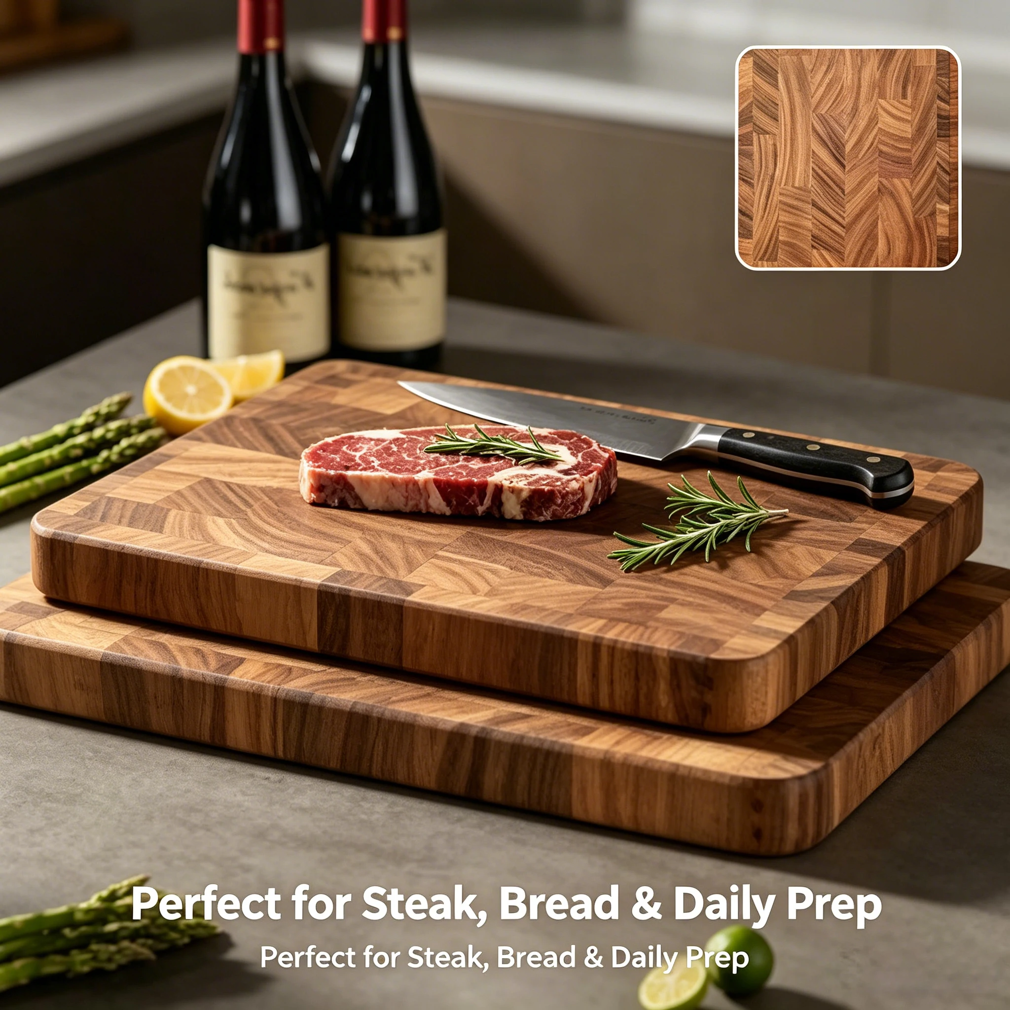 Premium Black Walnut Cutting Board Extra Large Wood Butcher Block Heavy Duty Kitchen Chopping Block with Handle Wedding Gift