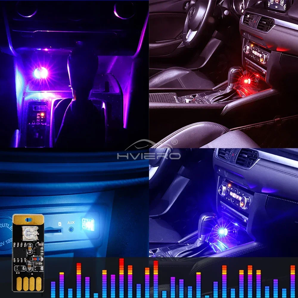 Car USB Dome Reading Light Music-Activated Dimmable RGB Led 5V Atmosphere Decorative Emergency Voice Trunk Interior Ambient Lamp