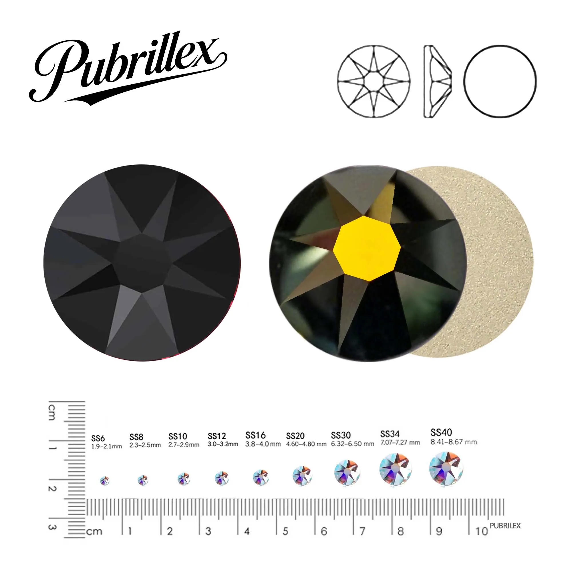 Schwarze und schwarze AB Jet Metallic Glas XIRIUS runde Strass-Steine, flache runde Diamanten für DIY-Nagel- und Kleidungsdekorationen – Detail 2