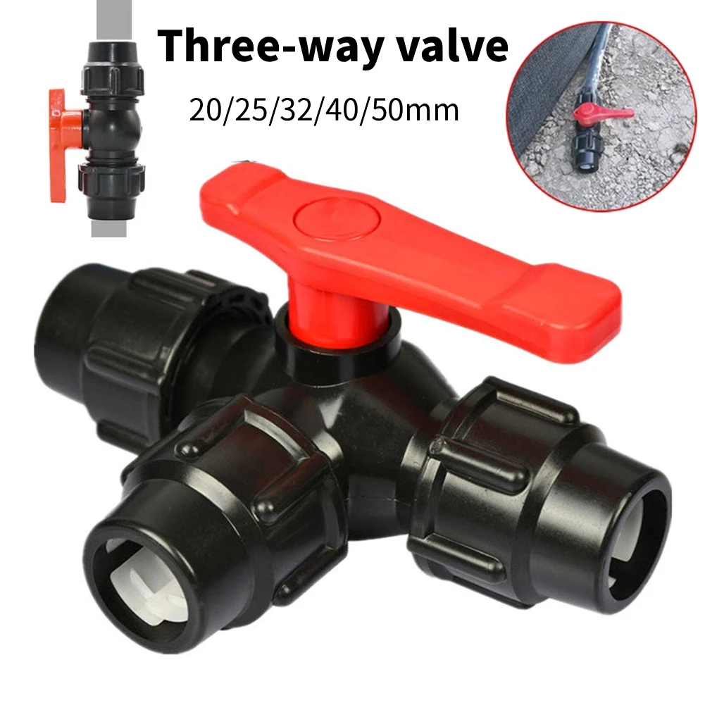 1Pcs Three-way Quick-connect Valve Black PE Quick Connection 20/25/32/40/50mm Garden Lawn Irrigation Water Pipe Fittings