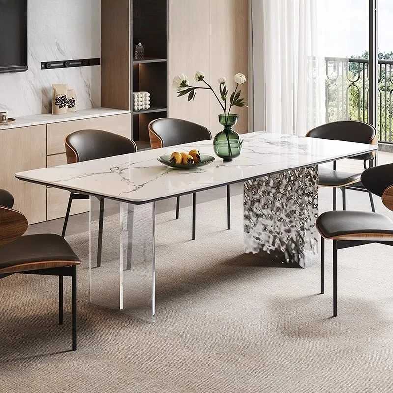 

B Modern minimalist stainless steel acrylic suspended dining table light luxury dining table