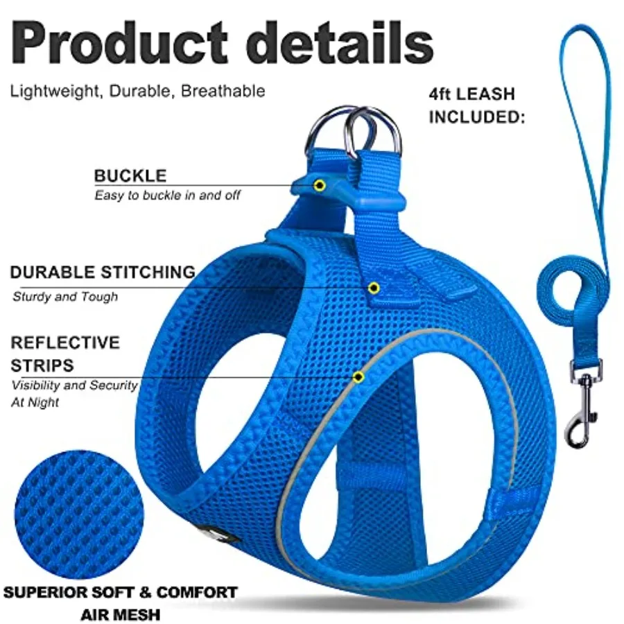 Comfy Dog Harness with Leash, Soft Puppy Vest Escape Proof, Breathable Lightweight Soft Mesh, Adjustable Reflective Step-in Har