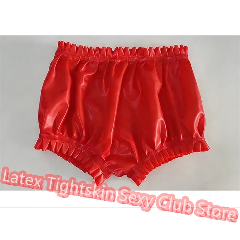 

Handmade natural latex rubber Waterproof Rot Hosen Underpants Sexy Woman Boxer With Ruffle Edge Fashion Halloween Cosplay Outfit