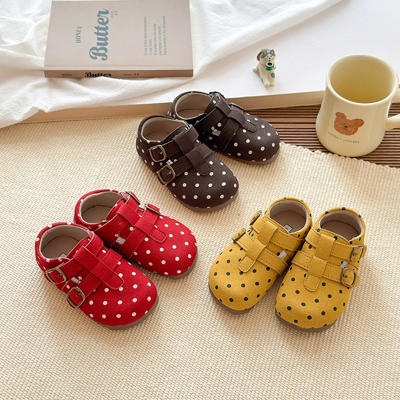 

Girls' Casual Shoes Spring and Autumn 2025 New Fashion Polka-dot Toddler Shoes Soft Bottom Comfort Classic Retro Flat Shoes.