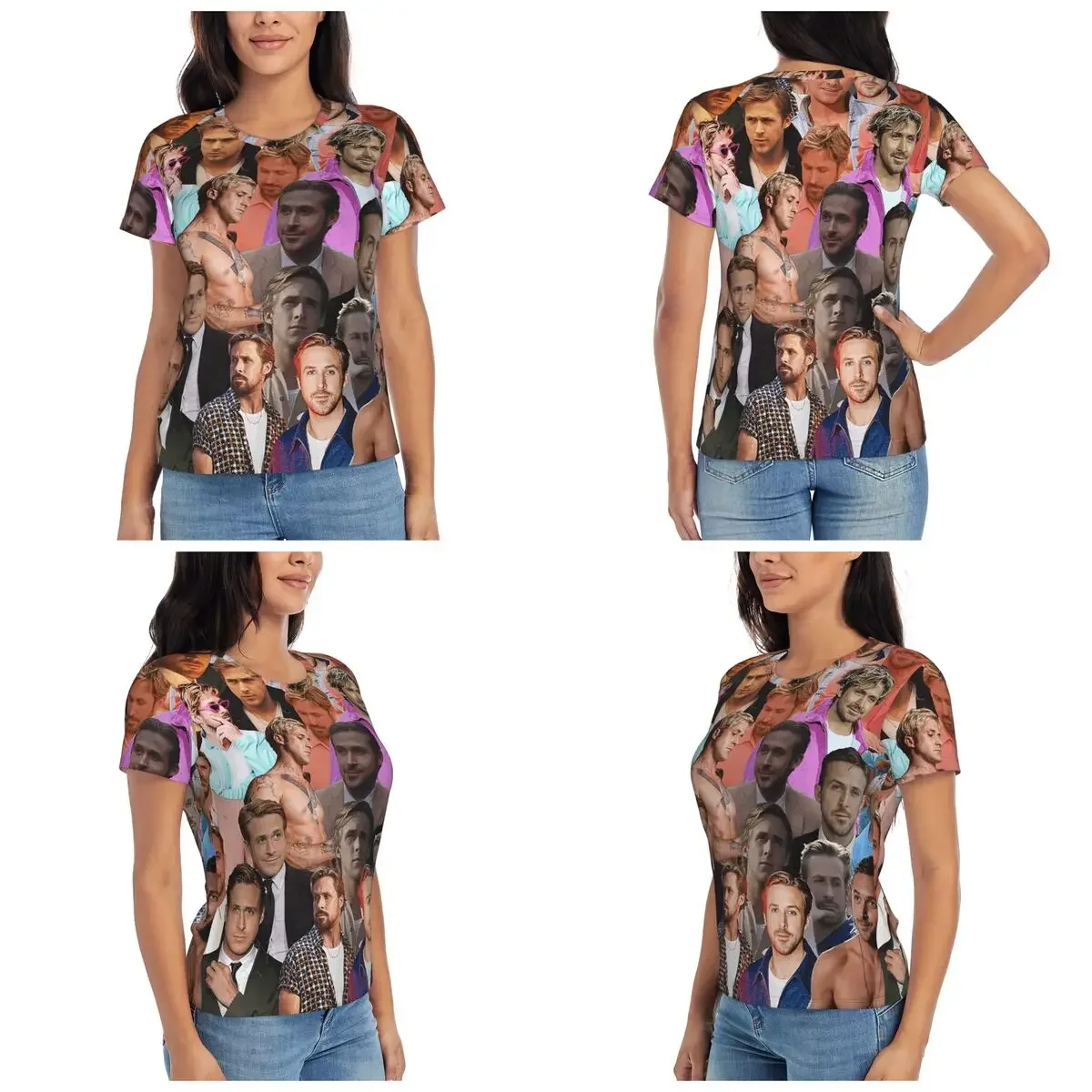 Ryan Gosling Photo Collage T-Shirt for Women Crew Neck Streetwear T Shirts Women's Tees Short Summer Clothes Tops