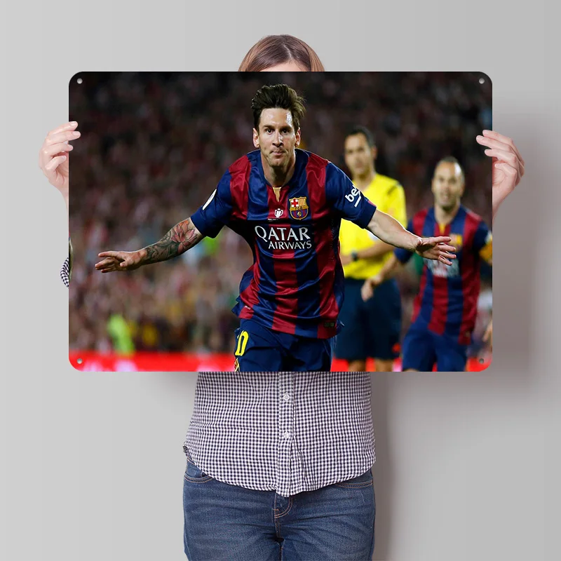 Lionel Messi Football Printed Poster Customized Retro Wall Art Vintage Metal Tin Signs for Home Gaming Room Decoration Cozy At