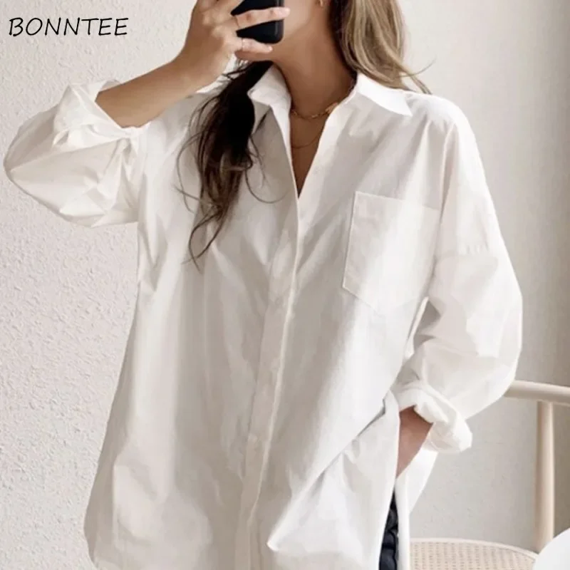 

Мешковатые рубашки женские, повседневные, осенние, с длинными рукавами, в корейском стиле, для бойфренда, винтажные, в стиле Харадзюку, Новое поступление, универсальные для офисных женщин