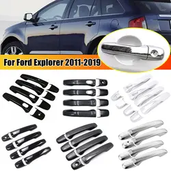 For Ford Explorer 2011-2019 Carbon Fiber Style Chrome Car Door Handle Cover Sticker Trim Cap Accessories Auto Protect Decor ABS