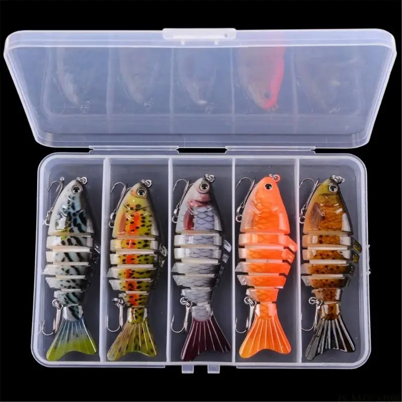 M5TC 5pcs Multi Jointed Swimbait Fishing Tackle 10cm Fishing Lure Swimming Lures with Hook 7 Segment Artificial Baits