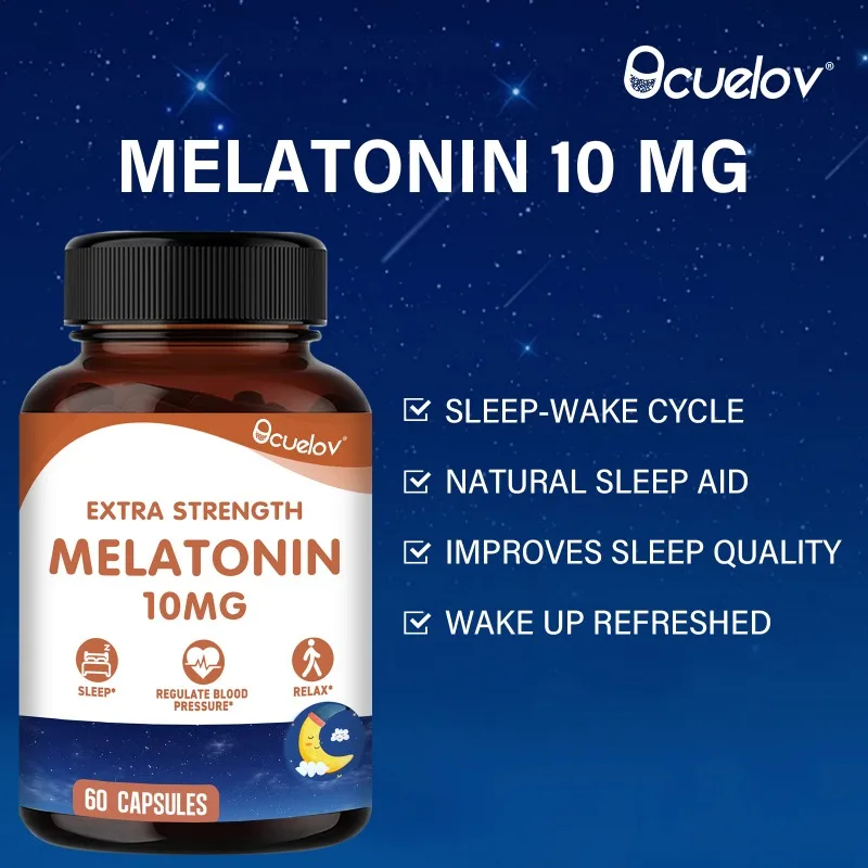 Sleep Melatonin 10 Mg Capsules, Adult Nighttime Sleep Supplement, Helps You Fall Asleep Faster and Deeper, Vegetarian