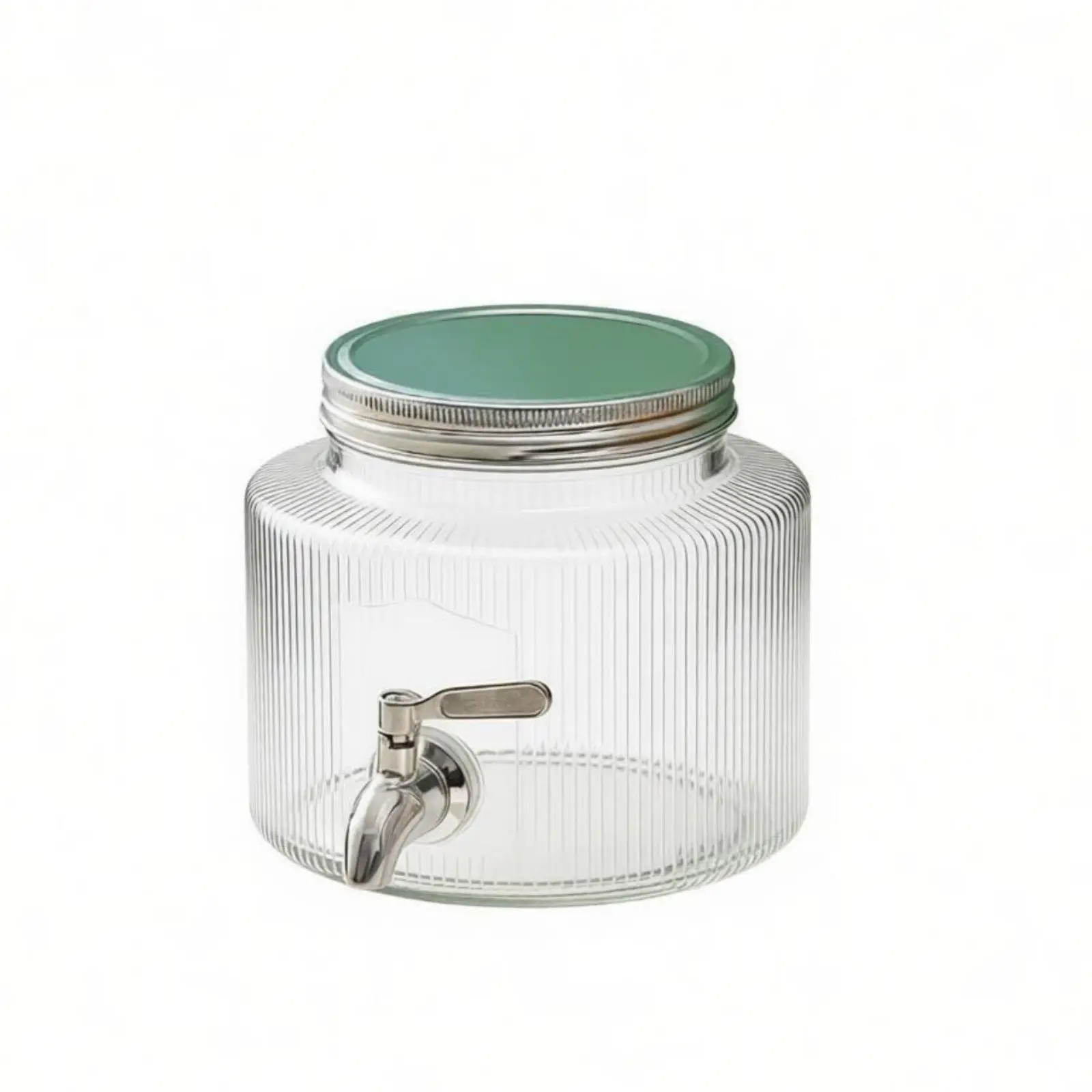 Vintage Embossed Glass Drink Dispenser Barrel Tap for Family Gatherings Cold Beverage Serving with Wide Mouth Easy Fill