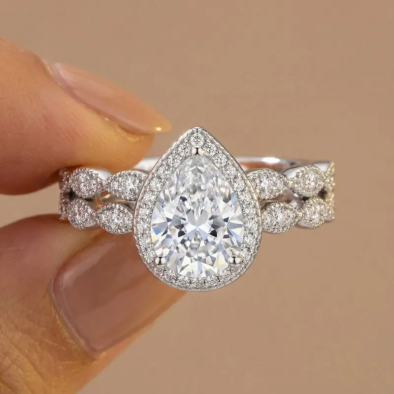 

Daily Wear Water-Drop Double-layer Cubic Zircon Rings for Women Silver Colour High Quality Female Anniversary Gift Party Jewelry