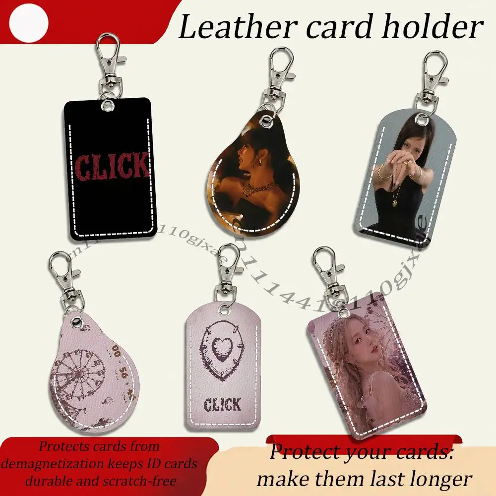 J-Jisoo CLICK Chichu Sooyas Rectangle ID Card Case Keychain Access Card Bag Key Tag Ring Leather Card Holder Key Ring