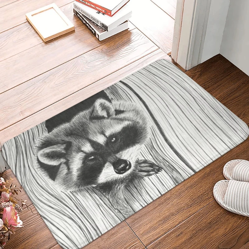 Cute Love Raccoon Front Door Mat Non-Slip Entrance Floor Mats Indoor Racoon Panda Kitchen Doormat Garden Carpet for Living Room