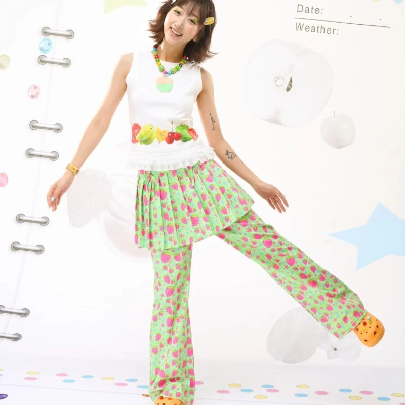 Jupe plissée pour femmes, pantalon imprimé avec Illustration de fruits sucrés, Design d'été, épissure colorée, pantalon personnalisé pour dames, nouvelle collection