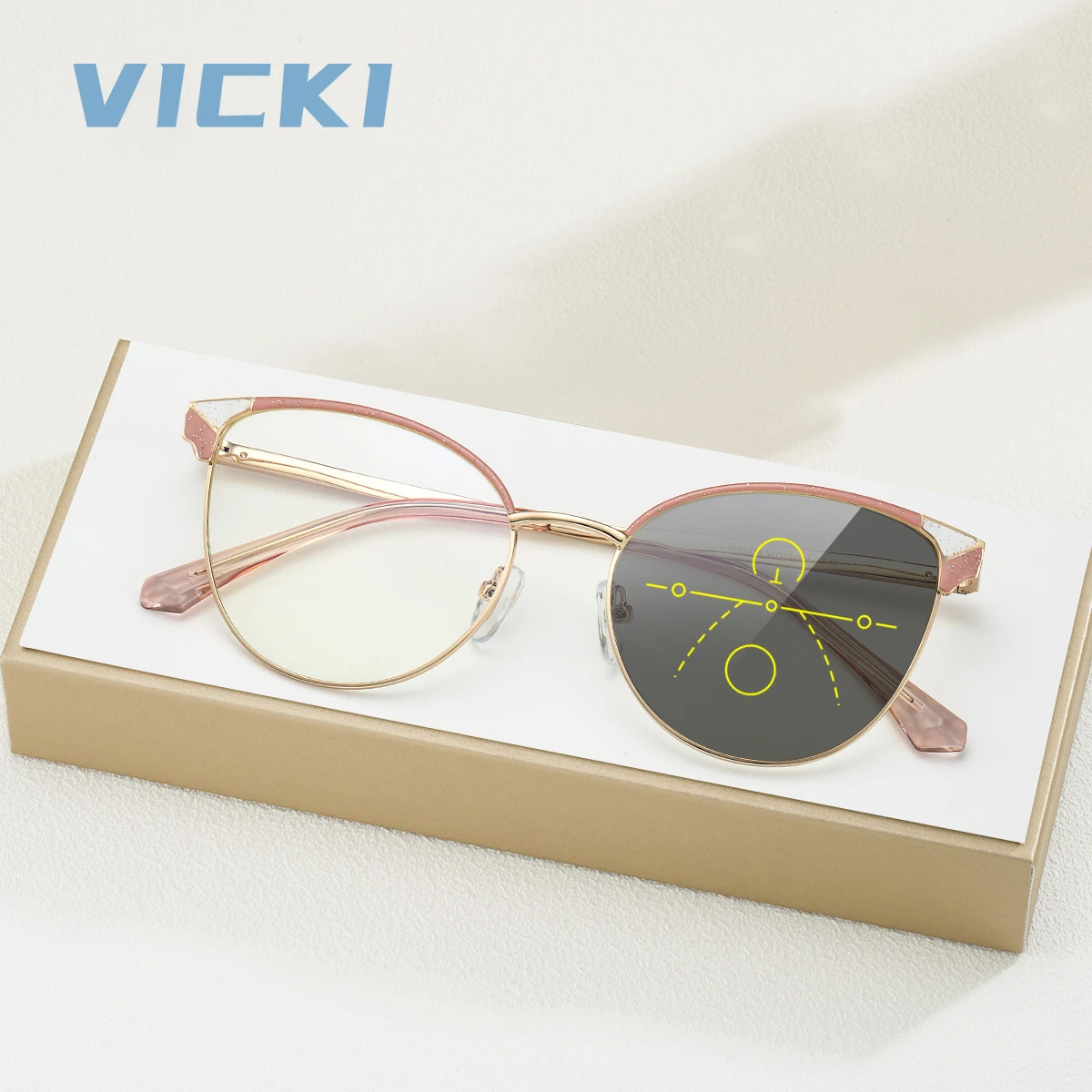

Женские модные металлические очки VICKI «кошачий глаз», модные очки с настраиваемыми рецептами и многофокальными точками 6974