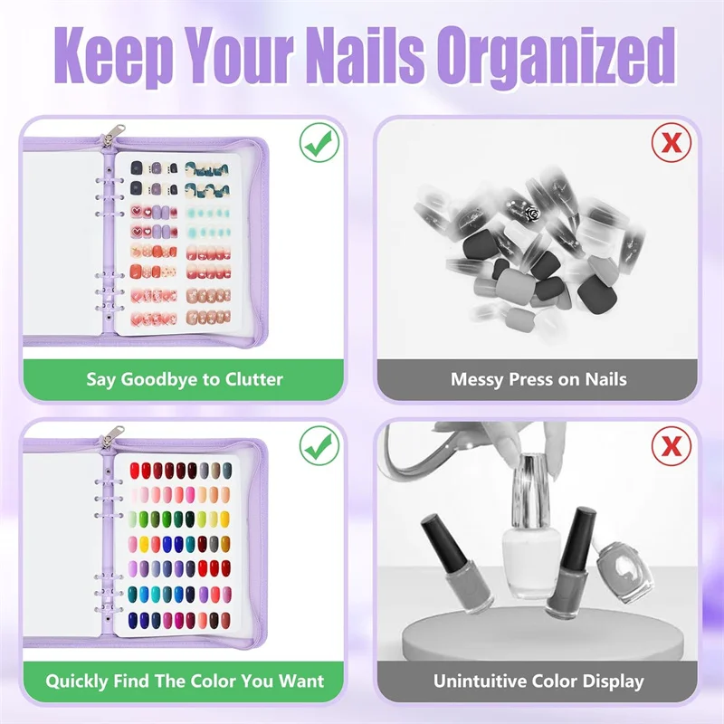 Druk op de nagelopslagorganisator met insteekpagina Verwijderbare herbruikbare nep-nagelstaal Verzamelboek Polish Kleurendisplayhouder