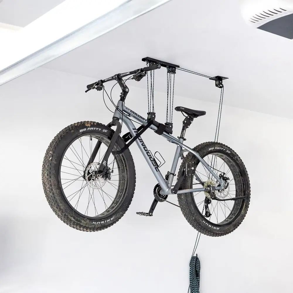

Ceiling Mounted Bike Storage System, Anti-Slip Design, Strong Garage Pulley, Suitable for Road, MTB, and E-Bikes
