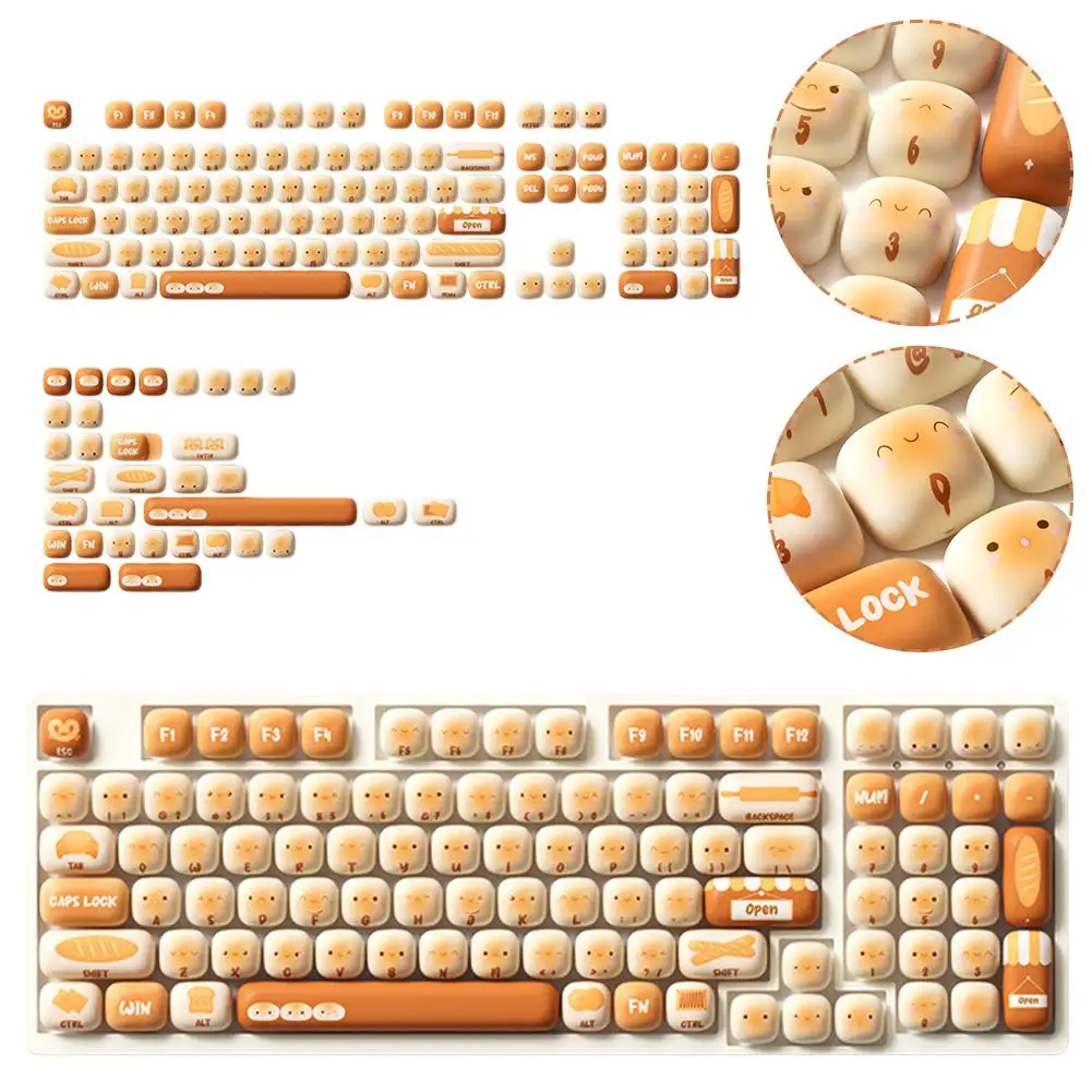 138 keycap keycap Bun Paradise Theme keycap PBT น่ารักเห็ด mog โปรไฟล์หมวกคีย์เกมรอบสำหรับแป้นพิมพ์กล C U3B4