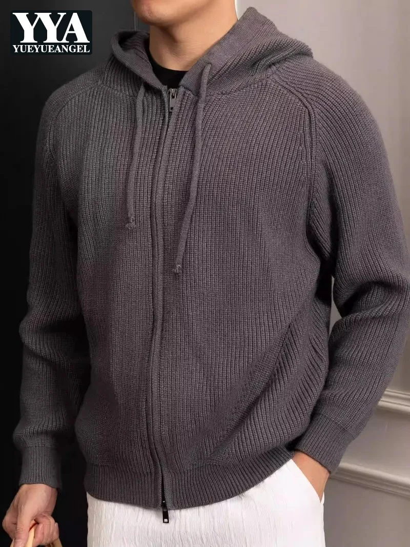 Harajuku Mens Casual Mit Kapuze Pullover Herbst Winter Neue Zipper Langarm Warme Strickjacke Jacke Mode Strickwaren Tops Männlich