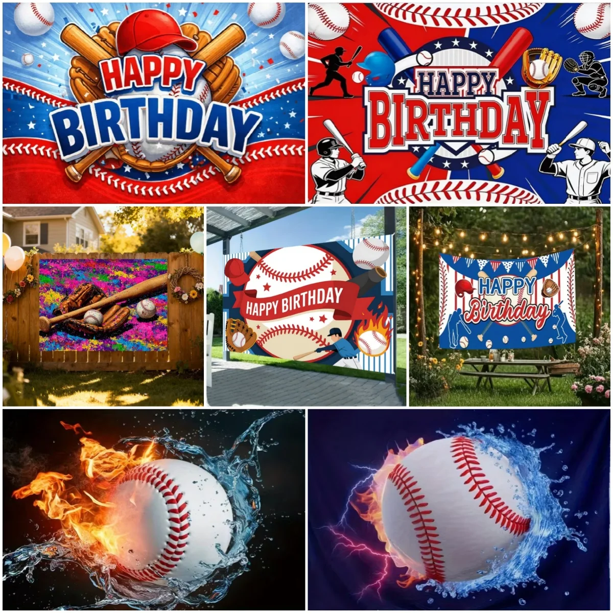 

Baseball Happy Birthday Background Decor Boys Girls Sports Theme Party Supplies Backdrop Photo Studio Poster Banner Props Gifts
